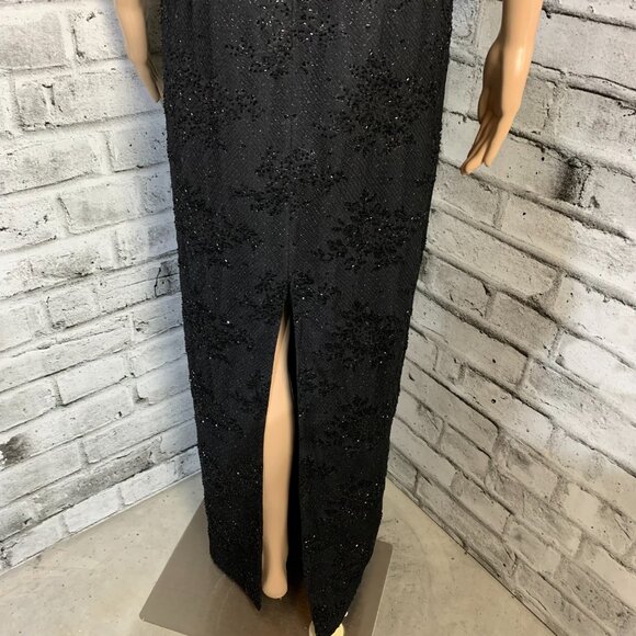 Carmen Marc Valvo Black Beaded Long Evening Formal Maxi Slip Dress Gown - Picture 9 of 16